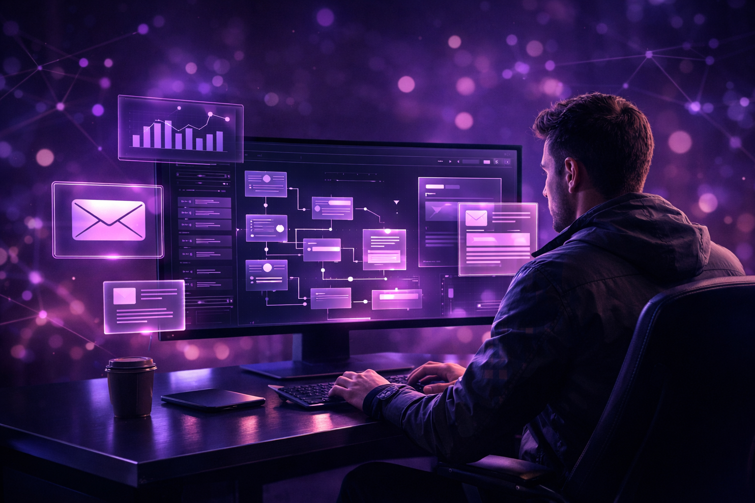 Email marketer working with AI-generated campaigns