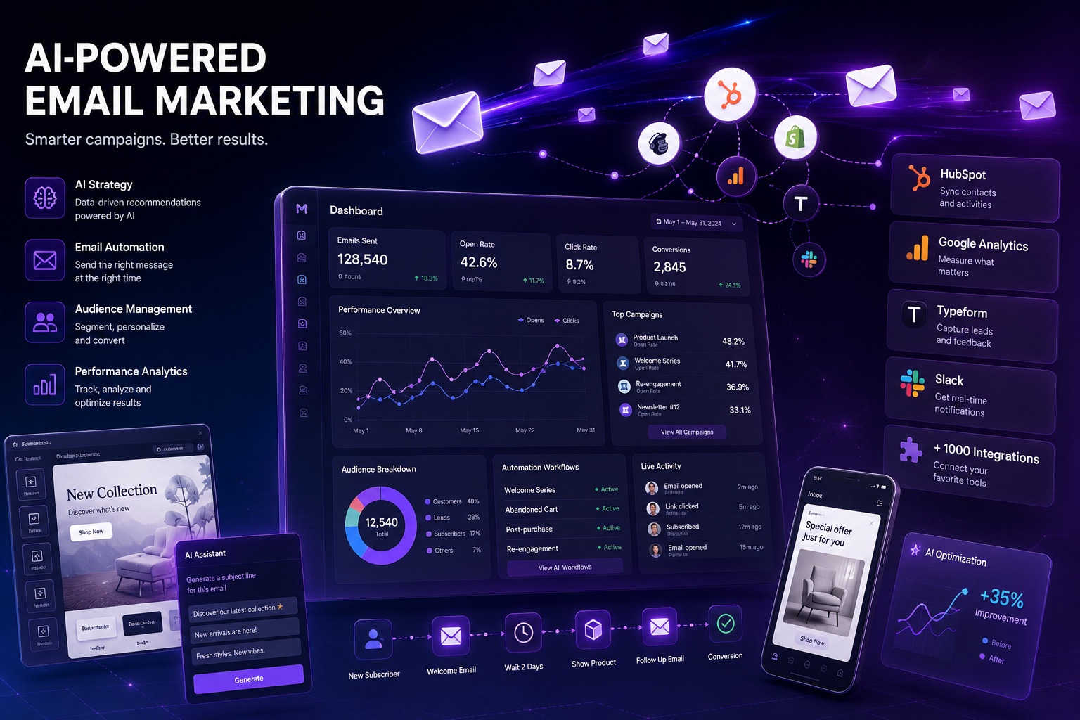 Marketer using AI to build email campaigns and send them through HubSpot