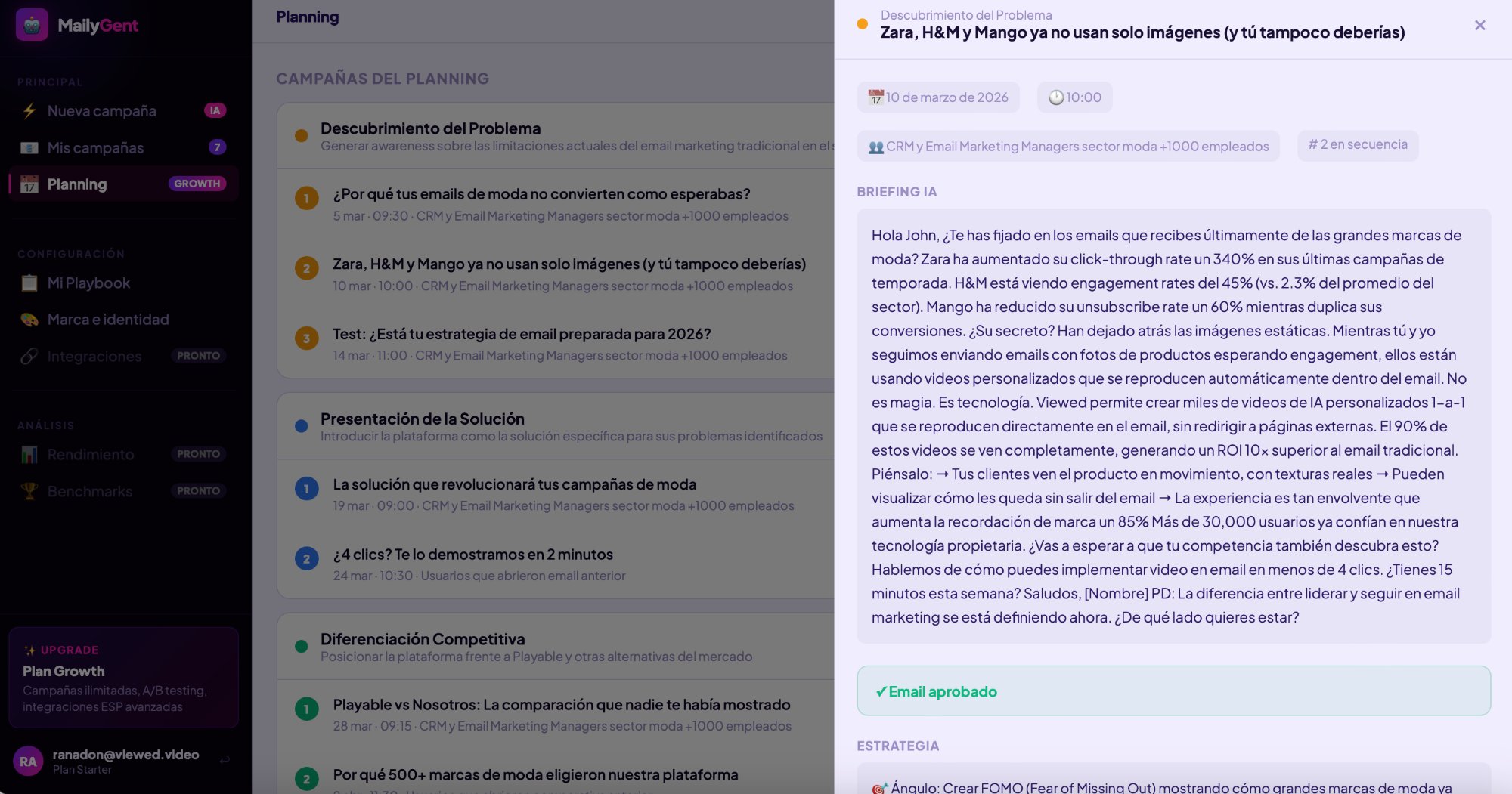 AI email briefing with strategy and copy